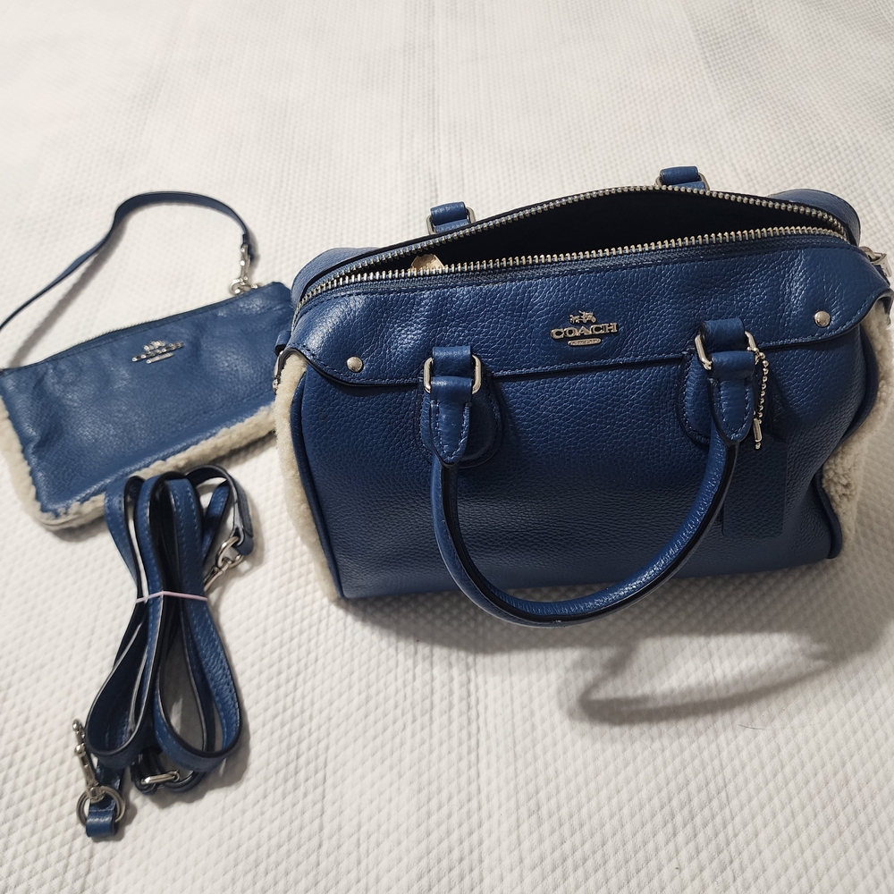 Coach Navy Blue Leather Shoulder Bag Set